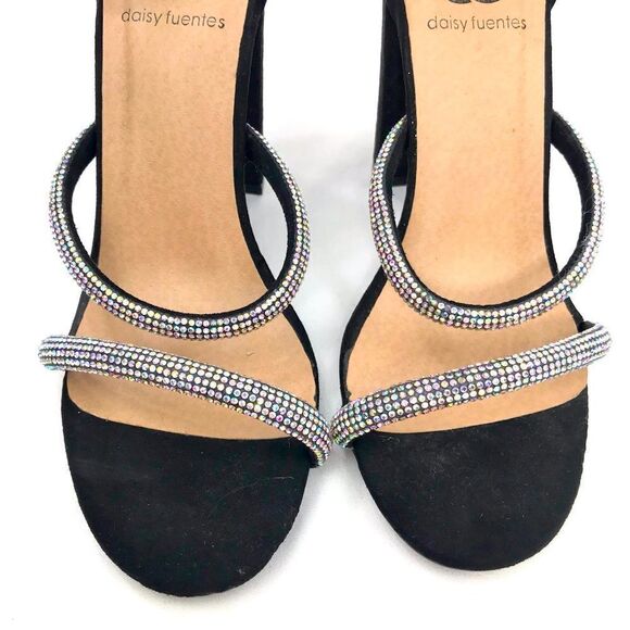 Daisy Fuentes RYATT Black Fabric Rhinestone Sparkle Heeled Sandals - Picture 11 of 16